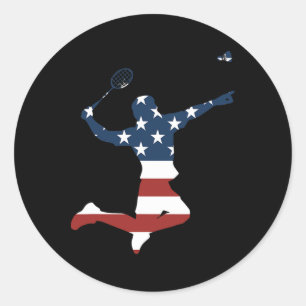 Badminton Player American Flag Apparel Badminton P Classic Round Sticker
