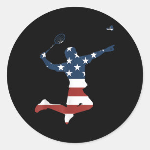Badminton Player American Flag Apparel Badminton P Classic Round Sticker