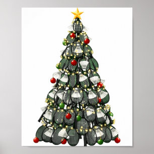 Badminton Player Christmas Tree Lights Xmas Boys M Poster