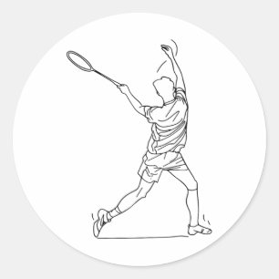 Badminton Player Drawing Shuttle Game For Boys  Classic Round Sticker