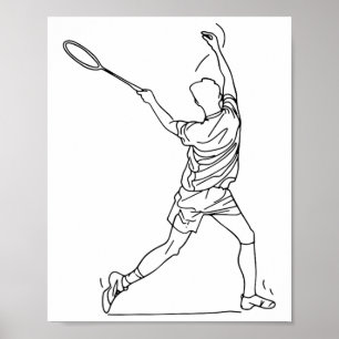 Badminton Player Drawing Shuttle Game For Boys Poster