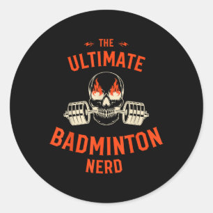 Badminton Player Flaming Skull Barbell Sports Fan  Classic Round Sticker
