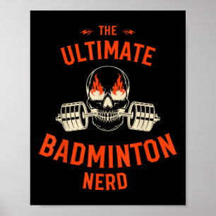 Badminton Player Flaming Skull Barbell Sports Fan Poster