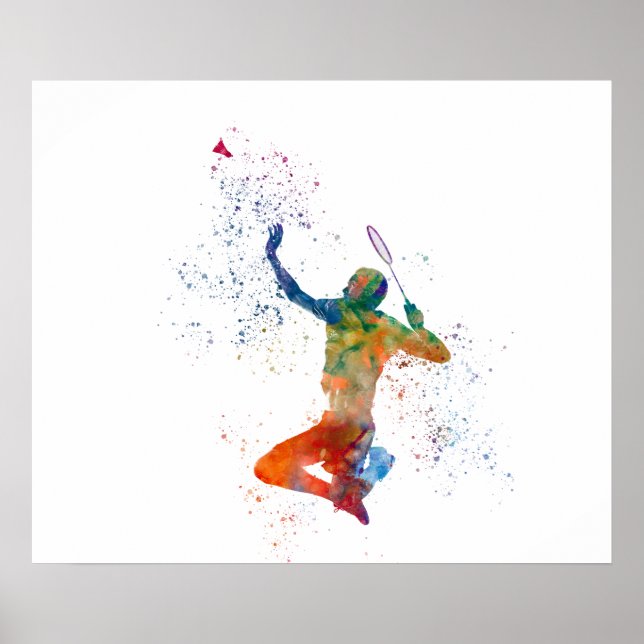 Badminton player in watercolor poster (Front)