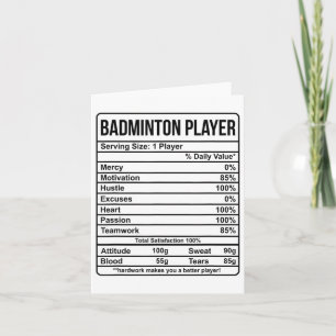 Badminton Player Information And Nutritional Facts Card