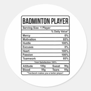 Badminton Player Information And Nutritional Facts Classic Round Sticker