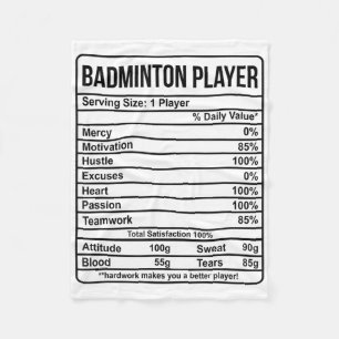 Badminton Player Information And Nutritional Facts Fleece Blanket
