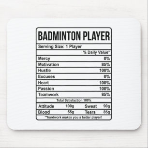 Badminton Player Information And Nutritional Facts Mouse Pad