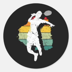 Badminton Player Retro Badminton Team Shuttle Play Classic Round Sticker