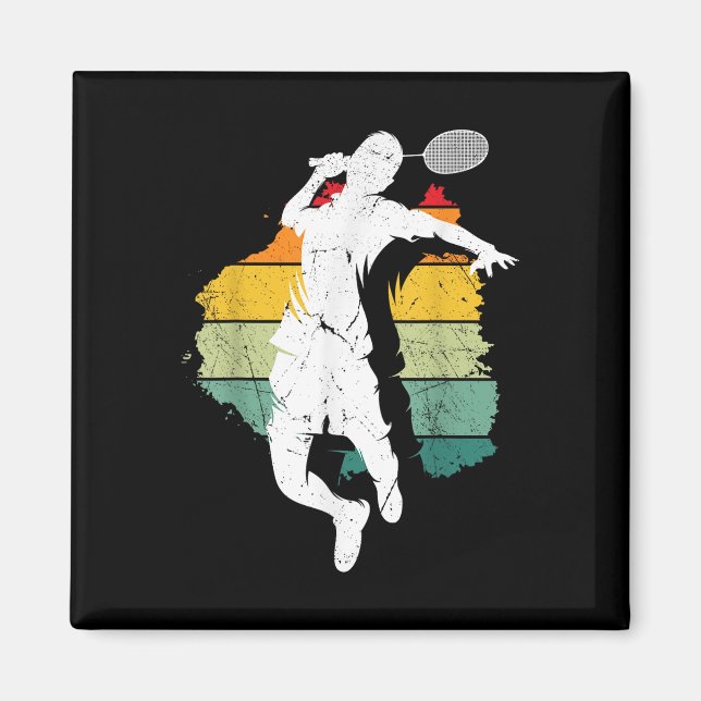 Badminton Player Retro Badminton Team Shuttle Play Magnet (Front)