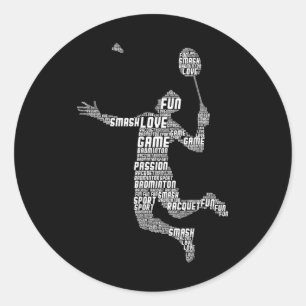 Badminton Player Shuttle Boys Youth Men  Classic Round Sticker