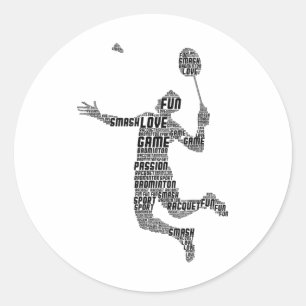 Badminton Player Shuttle Boys Youth Men Classic Round Sticker