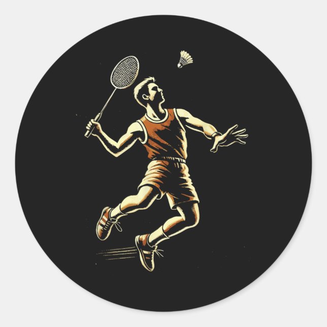 Badminton Player Shuttle  Classic Round Sticker (Front)