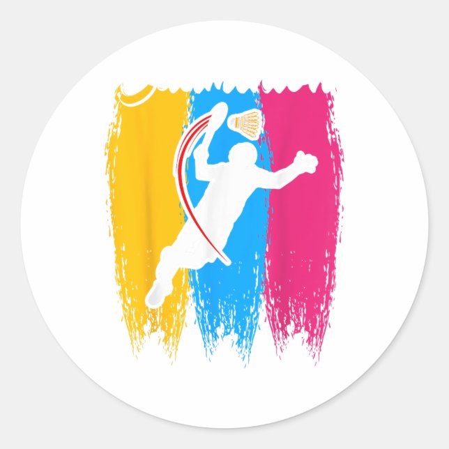 Badminton Player Shuttle Time Smash Rackets Lover  Classic Round Sticker (Front)