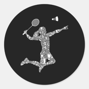 Badminton Player Shuttle Women Girls  Classic Round Sticker