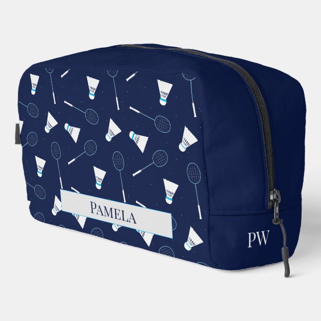Badminton Player Sports Pattern Monogram Dopp Kit (Right Corner)