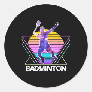 Badminton Player Sports Retro Vintage Vaporwave 90 Classic Round Sticker
