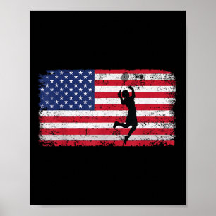 Badminton Player Usa Flag For Men Women Coach, Bad Poster