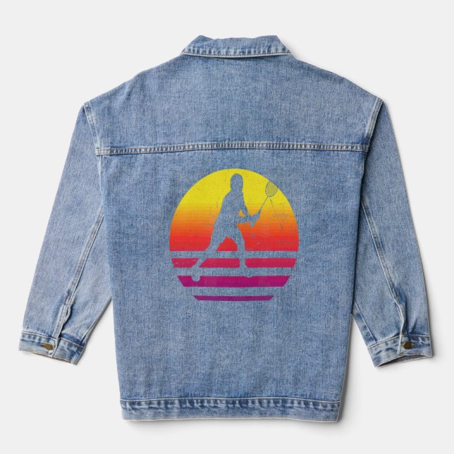 Badminton Player Women's Shuttlecock Squash Badmin Denim Jacket (Back)
