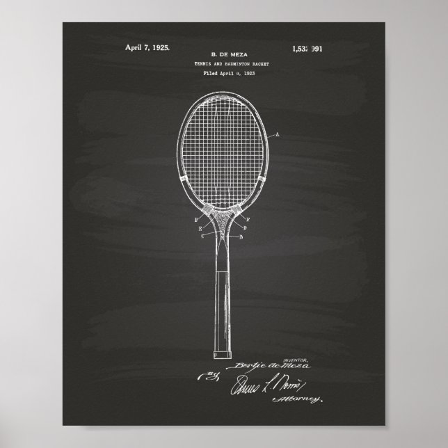 Badminton Racket 1925 Patent Art Chalkboard Poster (Front)