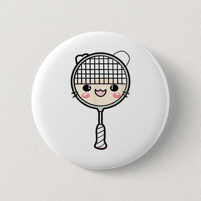 Badminton Racket Cartoon Face Shuttle Player  6 Cm Round Badge (Front)