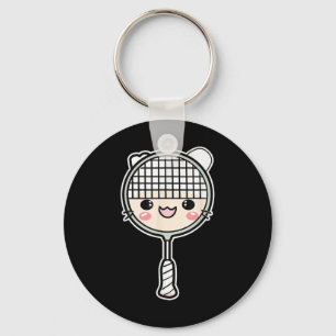 Badminton Racket Cartoon Face Shuttle Player Key Ring