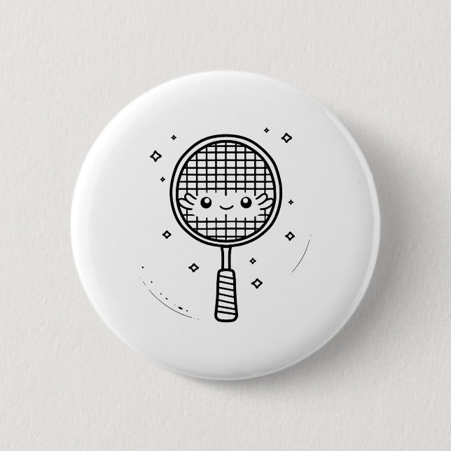 Badminton Racket Comic Shuttle  6 Cm Round Badge (Front)