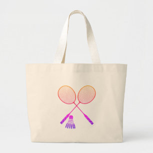Badminton Rackets Shuttlecock Birdie Ombre Large Tote Bag