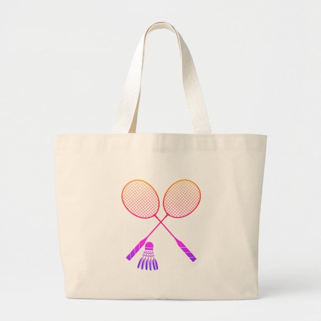 Badminton Rackets Shuttlecock Birdie Ombre  Large Tote Bag (Front)