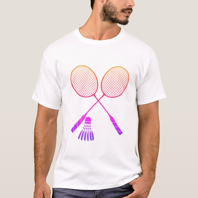 Badminton Rackets Shuttlecock Birdie Ombre    T-Shirt (Front)
