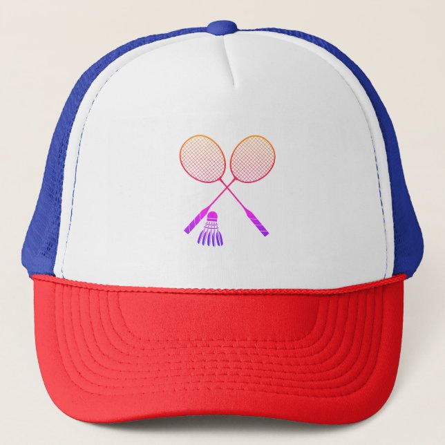 Badminton Rackets Shuttlecock Birdie Ombre  Trucker Hat (Front)