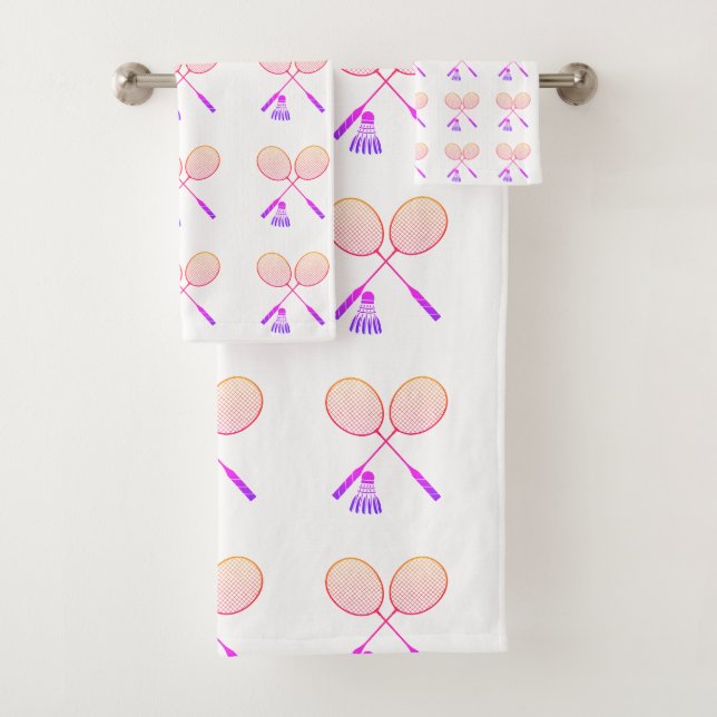 Badminton Rackets Shuttlecock Birdie Pattern   Bath Towel Set (Insitu)