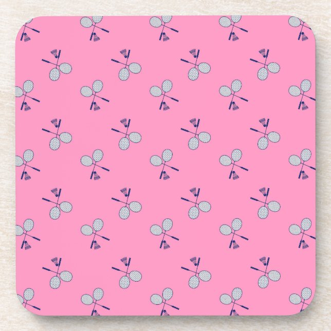 Badminton Racquet Pattern Pink Coaster (Front)