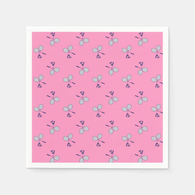 Badminton Racquet Pattern Pink Napkin (Front)