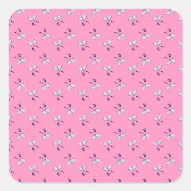 Badminton Racquet Pattern Pink Square Sticker (Front)