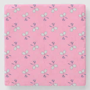 Badminton Racquet Pattern Pink Stone Coaster