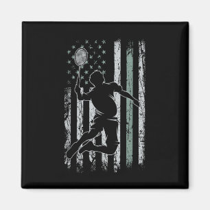 Badminton Retro Usa Flag Shuttle 4th Of July Badmi Magnet