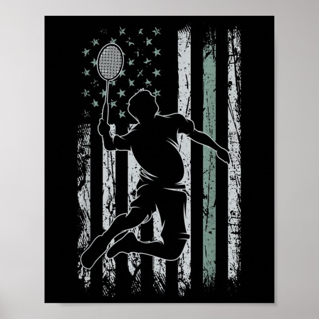 Badminton Retro Usa Flag Shuttle 4th Of July Badmi Poster (Front)