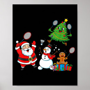 Badminton Santa Snowman Christmas Tree Kids Womens Poster