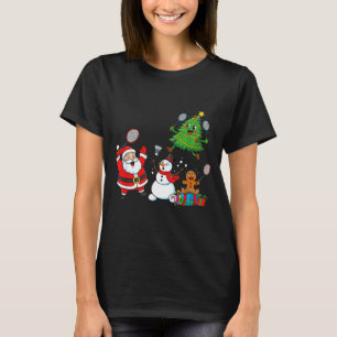 Badminton Santa Snowman Christmas Tree Kids Womens T-Shirt