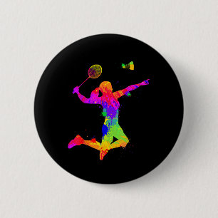 Badminton Shuttle, Badminton Player, Girls, Women, 6 Cm Round Badge