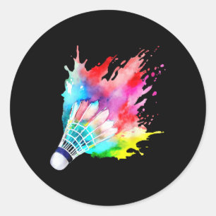Badminton Shuttle Watercolor Player Gift Artistic Classic Round Sticker