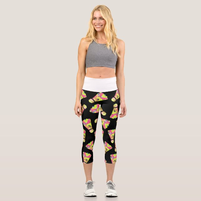 Badminton Shuttlecock Art Colourful pattern gift Capri Leggings (Front)