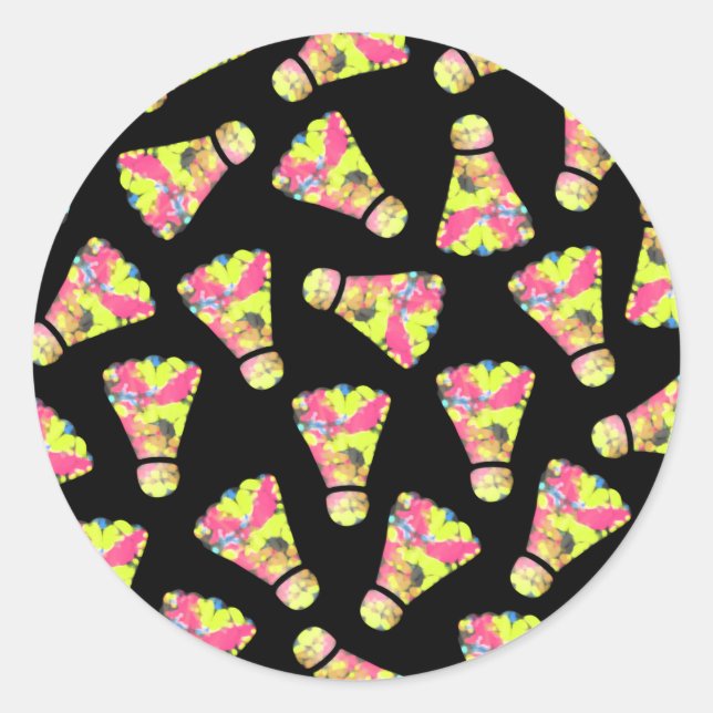 Badminton Shuttlecock Art Colourful pattern gift Classic Round Sticker (Front)