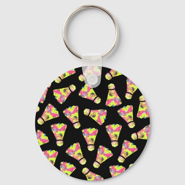 Badminton Shuttlecock Art Colourful pattern gift Key Ring (Front)