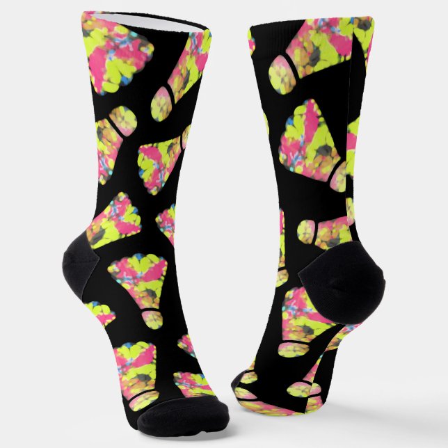 Badminton Shuttlecock colourful pattern Crew Socks (Angled)