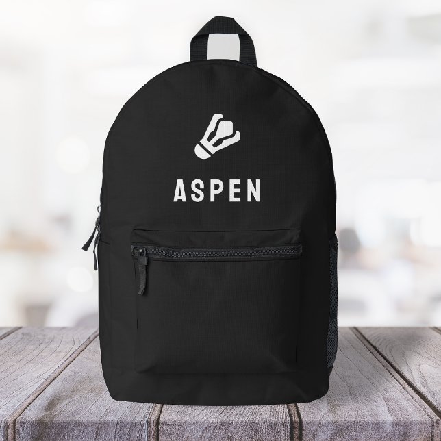 Badminton Shuttlecock Modern Black Name Printed Backpack (Creator Uploaded)