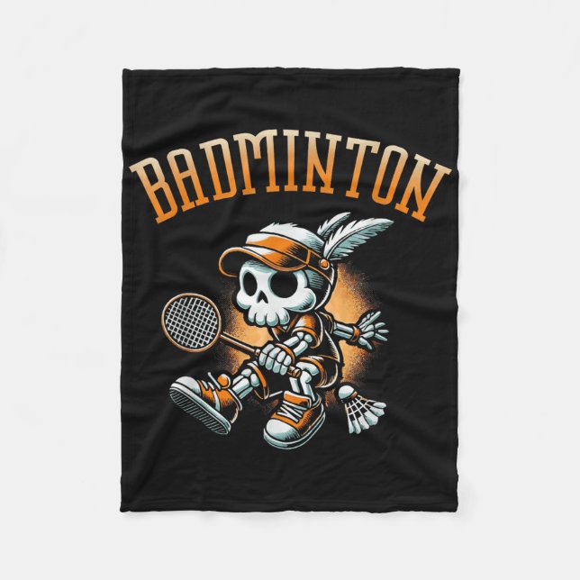 Badminton Skeleton With Racket And Shuttle  Fleece Blanket (Front)