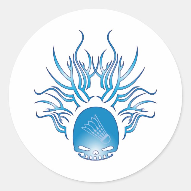 Badminton Skull Classic Round Sticker (Front)