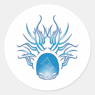 Badminton Skull Classic Round Sticker